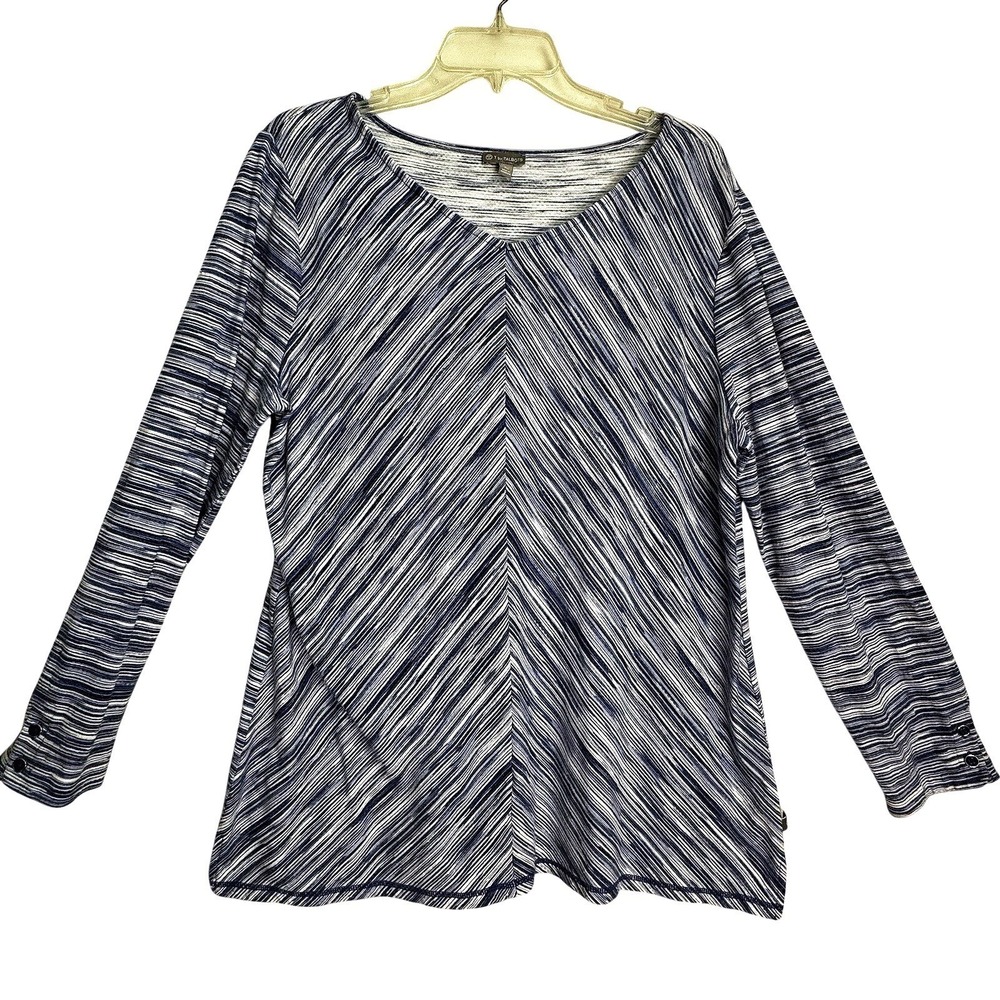 T by Talbots Top Tunic Womens XL Blue White Stripe 3/4 Sleeve V Neck Coastal
